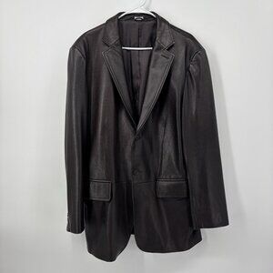 Calvin Klein Genuine Leather Dark Brown Blazer Mens Size XL Jacket Moto Biker